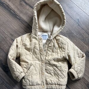 Old Navy Cream Quilted Sherpa-Lined Hooded Jacket